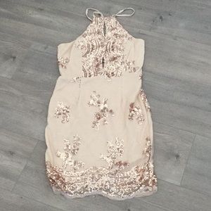 Selfie Lesley nude sequin halter dress